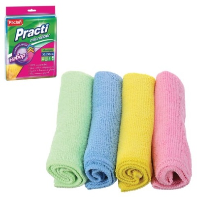 Салфетки из МИКРОФИБРЫ универсальные 30х30 см, КОМПЛЕКТ 4 шт., Practi Microfiber, 240 г/м2, PACLAN